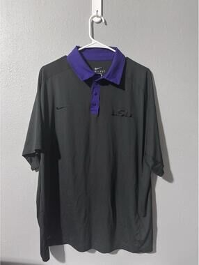 Nike Dri-Fit LSU Polo Shirt XL TIGERS Black and Purple EUC Short Sleeve